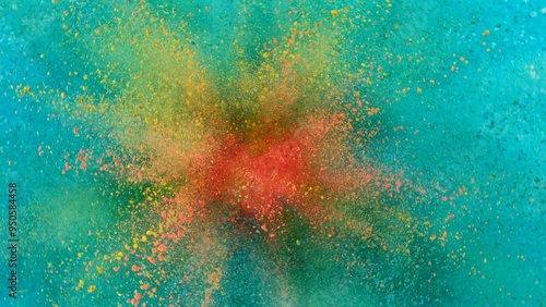 Colored powder explosion , top shot . Freeze motion.