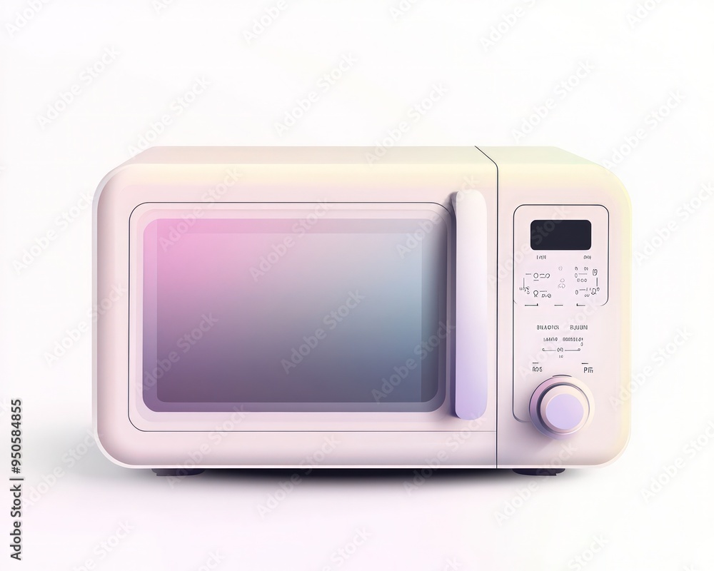 3D vector of a minimalist microwave in white, soft pastel tones, isolated on white.