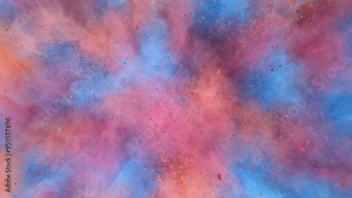 Colored powder explosion , top shot . Freeze motion.