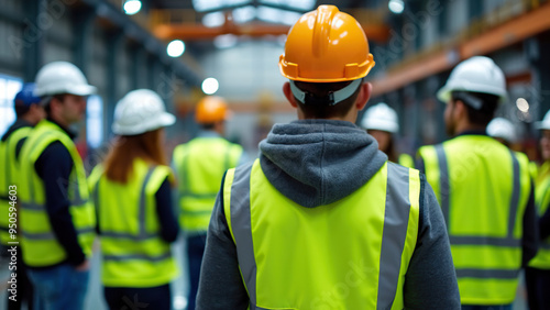 Visitors in Safety Gear Inside Industrial Facility