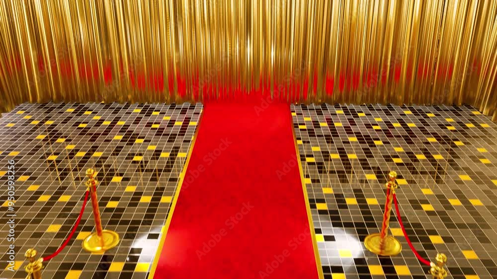4k Red carpet animation. Golden red Carpet Stage with barrieres Stock ...