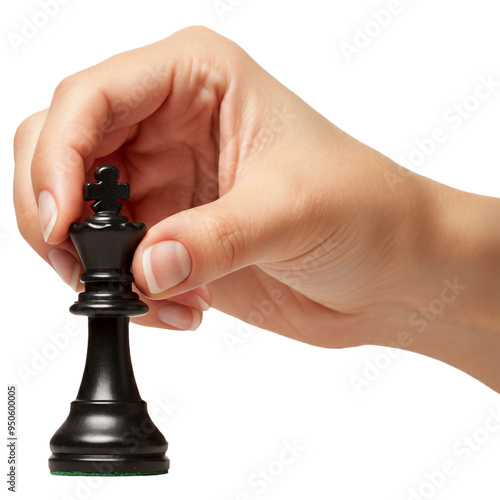 Hand holding a chess piece isolated on transparent background