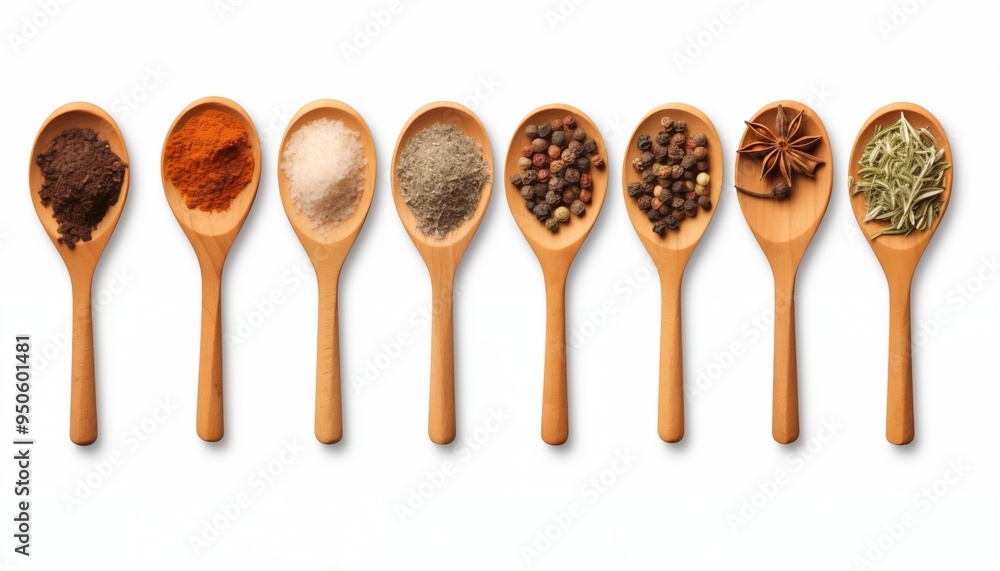 spices in wooden spoons spices in wooden spoons
