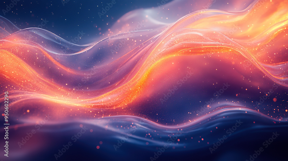 Abstract background with glowing, orange and blue waves and particles. Abstract background with glowing, orange and blue waves and particles.
