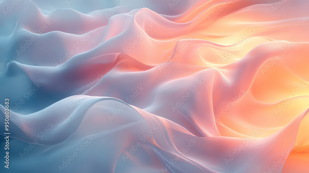 Fototapeta premium Abstract background with soft, flowing waves of light blue and orange hues.