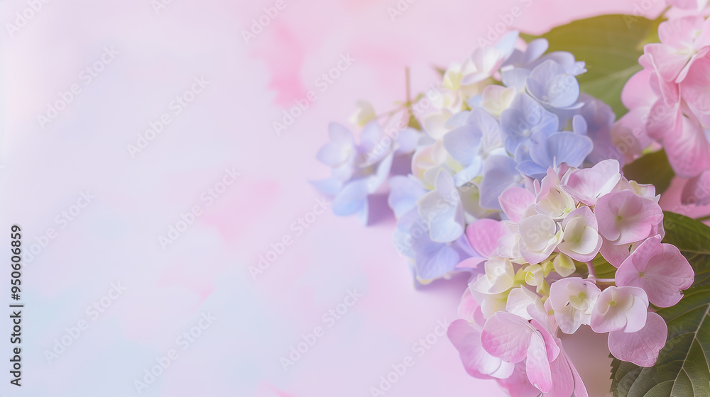 Text Area with Softly Blurred Background Featuring Pink and Blue Hydrangeas Text Area with Softly Blurred Background Featuring Pink and Blue Hydrangeas
