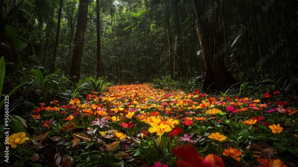 A Path of Flowers in the Forest A Path of Flowers in the Forest