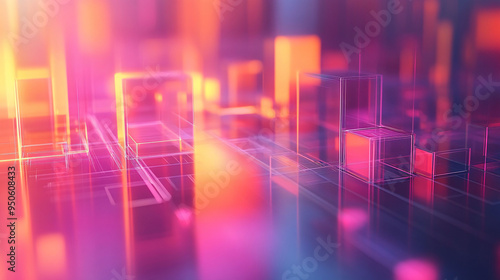 Abstract gradient tech background with geometric transparent shapes