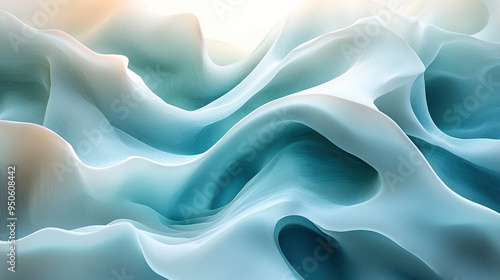 Abstract blue and white flowing waves background, soft smooth waves of light blue fabric, with a gradient of color, in motion, abstract background.