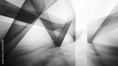 Fototapeta Naklejka Na Ścianę i Meble -   An abstract, geometric composition with transparent, overlapping shapes in grayscale, creating a sense of depth and movement. Ideal for modern design or architectural visualization.