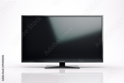 generated illustration of Front view, flat TV LCD monitor with black screen, isolated on white background.