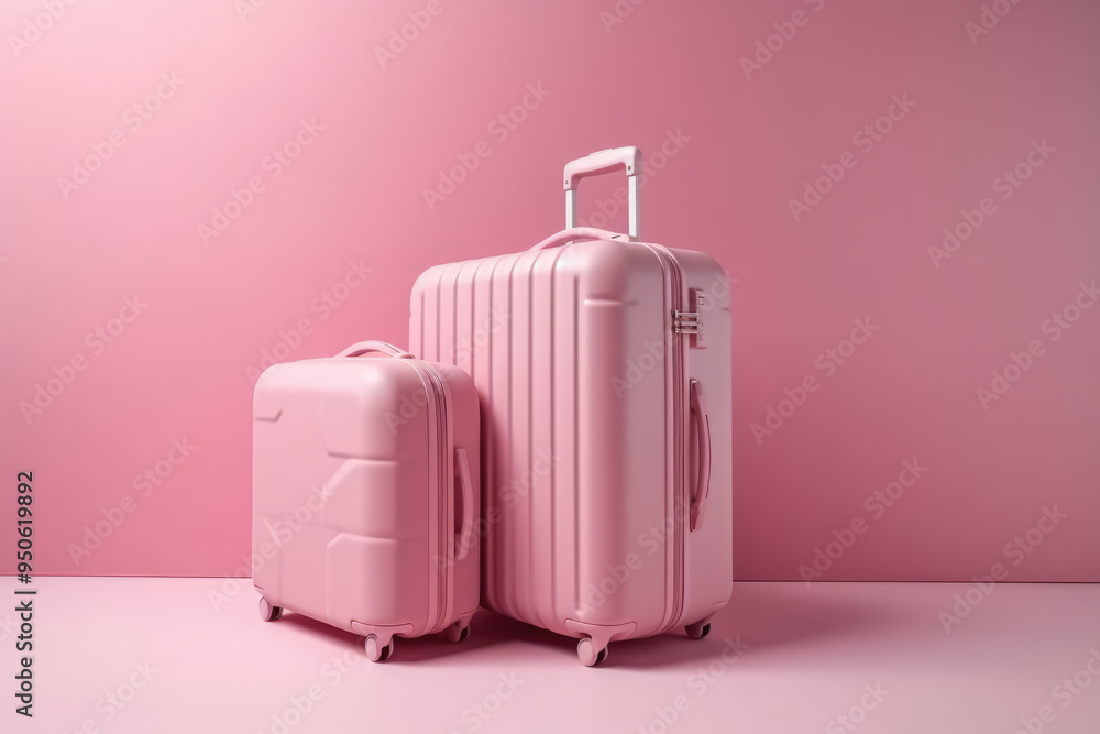 generated illustration of group pink luggage bag on pink background. generated illustration of group pink luggage bag on pink background.