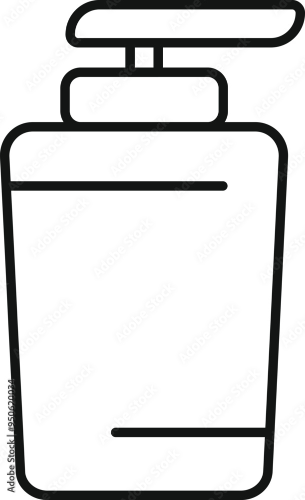 Simple black and white vector icon representing a plastic cosmetic bottle with a pump dispenser Simple black and white vector icon representing a plastic cosmetic bottle with a pump dispenser