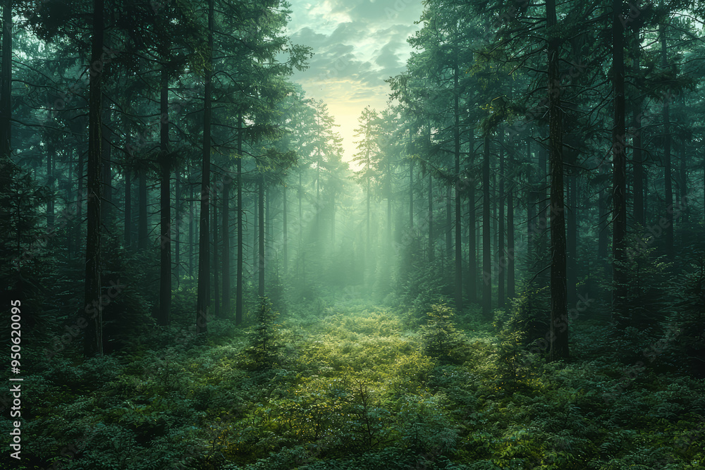 Fototapeta premium Rich hues of burgundy and forest green merge, resembling the depths of an ancient forest. Concept of natural mystery. Generative Ai.