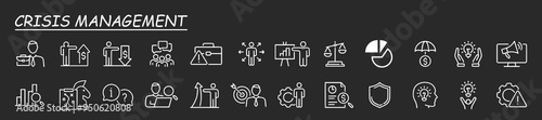 Risk Management web icon set in line style. Risk analysis, risk investment, minimizing losses, plan, low cost, collection. Vector illustration.