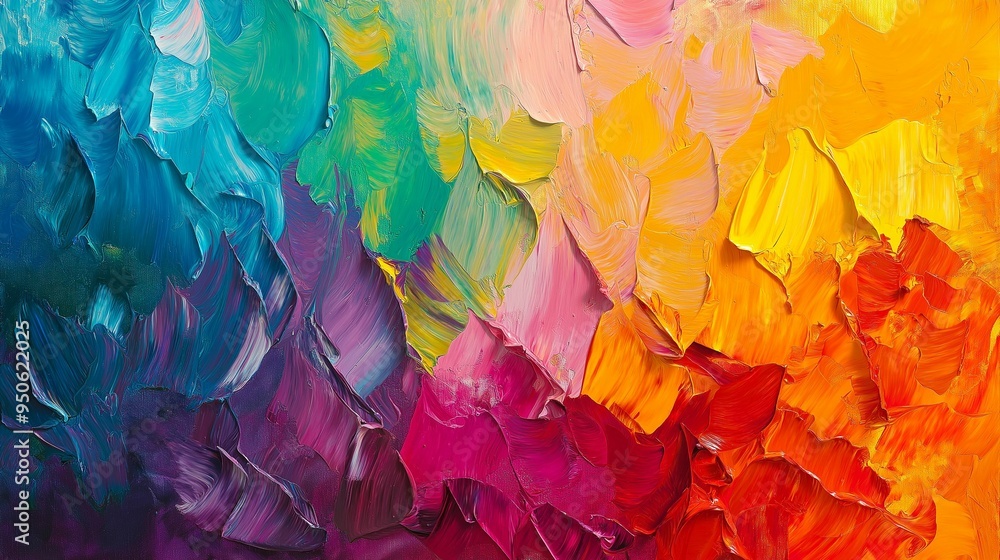 A colorful and textured abstract painting created with a palette knife, featuring bold strokes in a spectrum of vivid hues. A colorful and textured abstract painting created with a palette knife, featuring bold strokes in a spectrum of vivid hues.