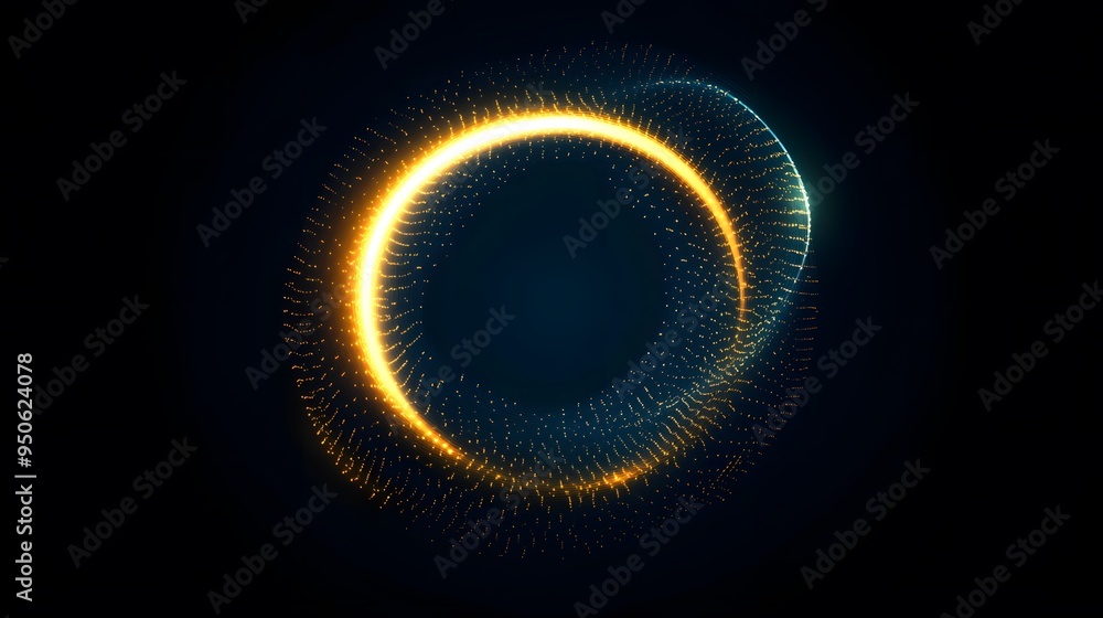 Abstract glowing circular rings with dots on a dark background, a concept of sound waves or music Abstract glowing circular rings with dots on a dark background, a concept of sound waves or music