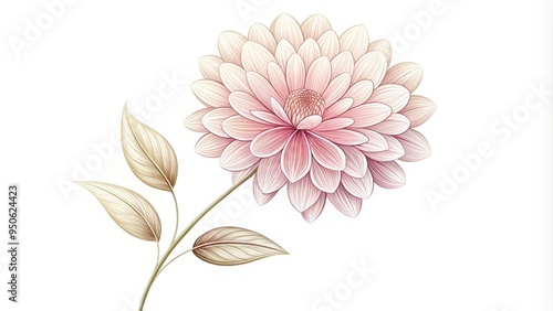 Delicate hand-drawn vector illustration of a blooming flower with intricate petals and stems, set against a bright white background, showcasing elegance and simplicity. photo