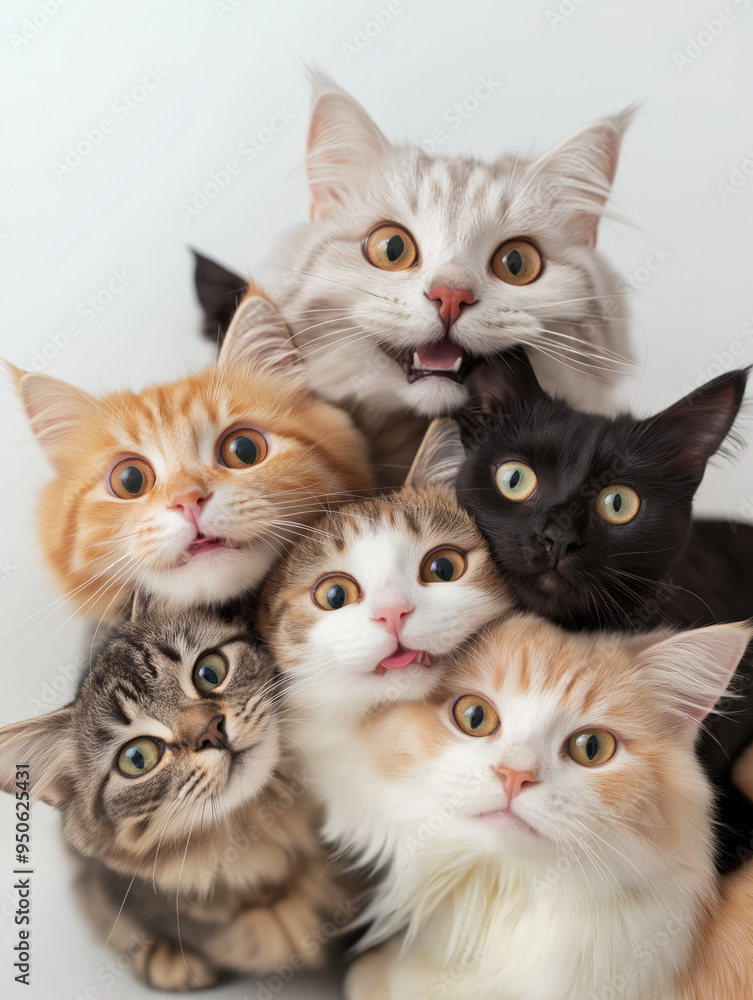 Group of cute funny crazy cats selfie. Concept of cuteness overload. Group of cute funny crazy cats selfie. Concept of cuteness overload.