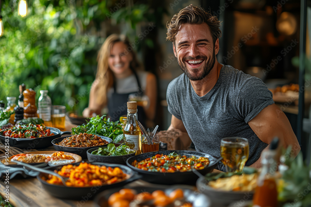 A person laughing while cooking with friends, enjoying the simple pleasures of life. Concept of culinary joy. Generative Ai. A person laughing while cooking with friends, enjoying the simple pleasures of life. Concept of culinary joy. Generative Ai.