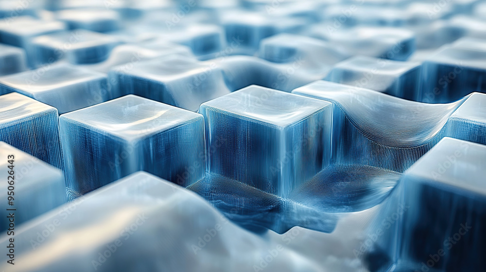 Obraz premium Abstract pattern of blue and white cubes forming a wave-like structure.