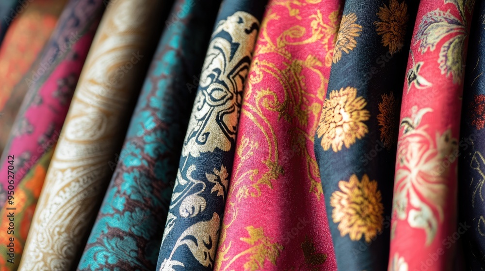 A close-up of fabrics from various countries, highlighting the global diversity of materials and designs. A close-up of fabrics from various countries, highlighting the global diversity of materials and designs.