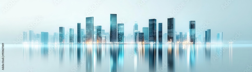 Fototapeta premium Modern skyscrapers, architecture element, hyper-realistic rendering, blue and silver, isolated on white background