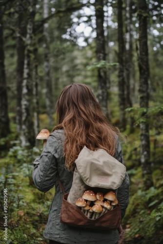 Foraging for Mushrooms in the Lush Green Forest