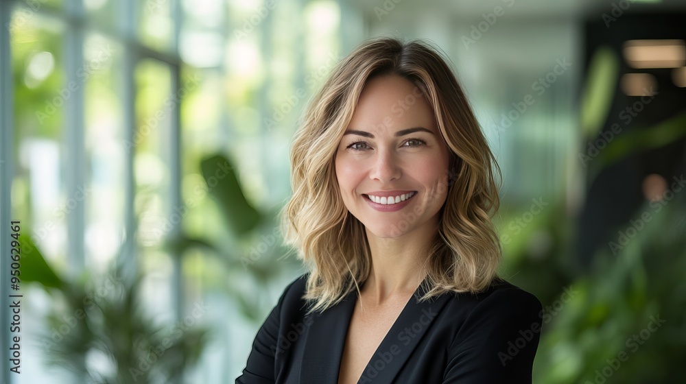 A smiling businesswoman radiating confidence and positivity, suggesting a successful career and professional demeanor. A smiling businesswoman radiating confidence and positivity, suggesting a successful career and professional demeanor.