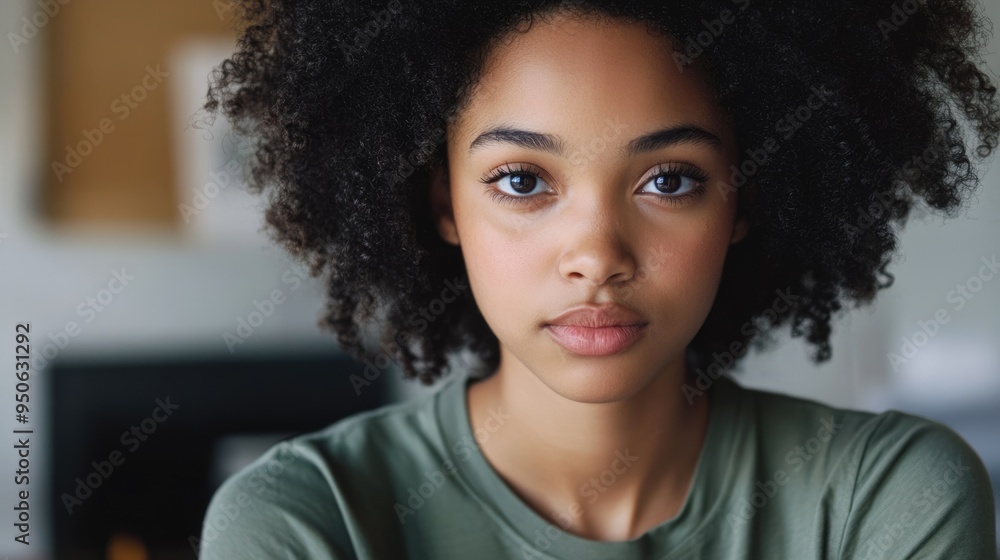Afro American Teen Determined. Portrait of Confident Young African American Woman with Curly Afro Hairstyle Afro American Teen Determined. Portrait of Confident Young African American Woman with Curly Afro Hairstyle
