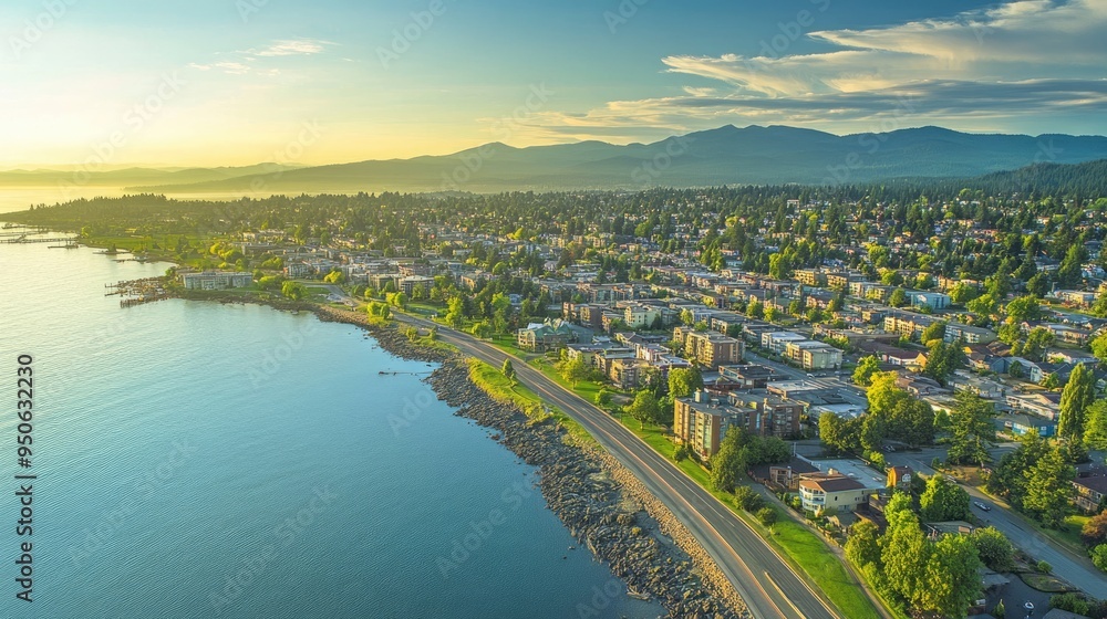 Fototapeta premium Bellingham City Aerial View: Boulevard Park and Scenic Washington Landscape