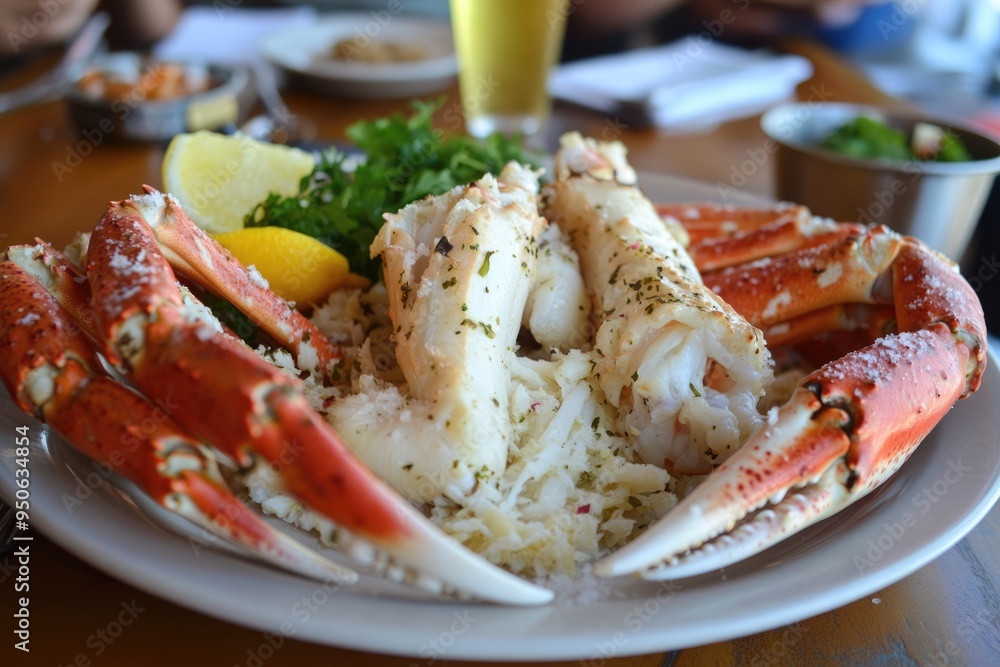 Key West Food. Gourmet Dinner with Snow Crab Legs at a Restaurant in Key West Key West Food. Gourmet Dinner with Snow Crab Legs at a Restaurant in Key West
