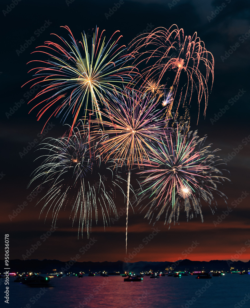 Fireworks Against Evening Sky With Lights and Boats - 17-43