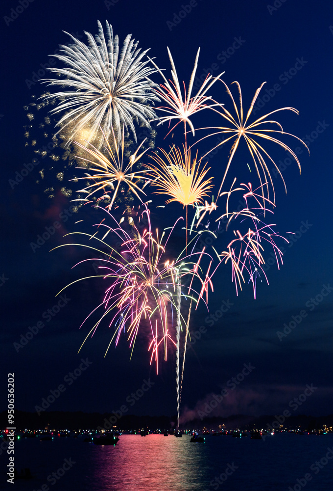 Fireworks Against Sky with Boats and Reflections 52-60