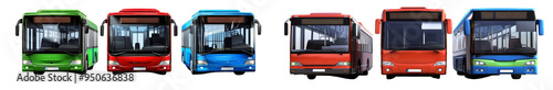 Colorful buses lined up, showcasing various designs and styles, perfect for urban transport themes. 