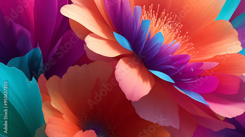 High quality enhance florals with bright grainy texture gradient color glass morphism illustration background design.