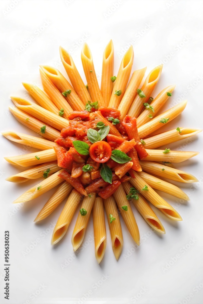 Penne Pasta in a Starburst, with Tomatoes and Herbs Pasta Dish, Gourmet Italian Dining Authentic Cuisine Meal Set for a Family Gathering in Italy with Rustic Ambiance and Al Dente Pasta Cooking Penne Pasta in a Starburst, with Tomatoes and Herbs Pasta Dish, Gourmet Italian Dining Authentic Cuisine Meal Set for a Family Gathering in Italy with Rustic Ambiance and Al Dente Pasta Cooking