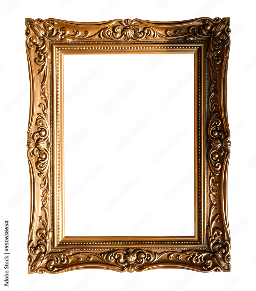 Bronze frame with patterns isolated on transparent background