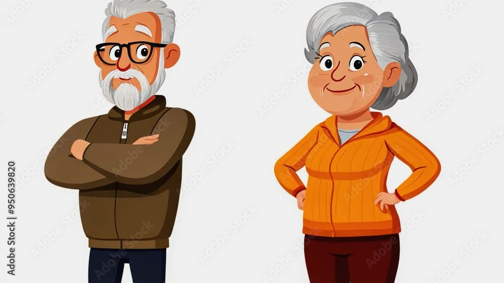 The happy elderly couple dances in with arms crossed and smiles The happy elderly couple dances in with arms crossed and smiles