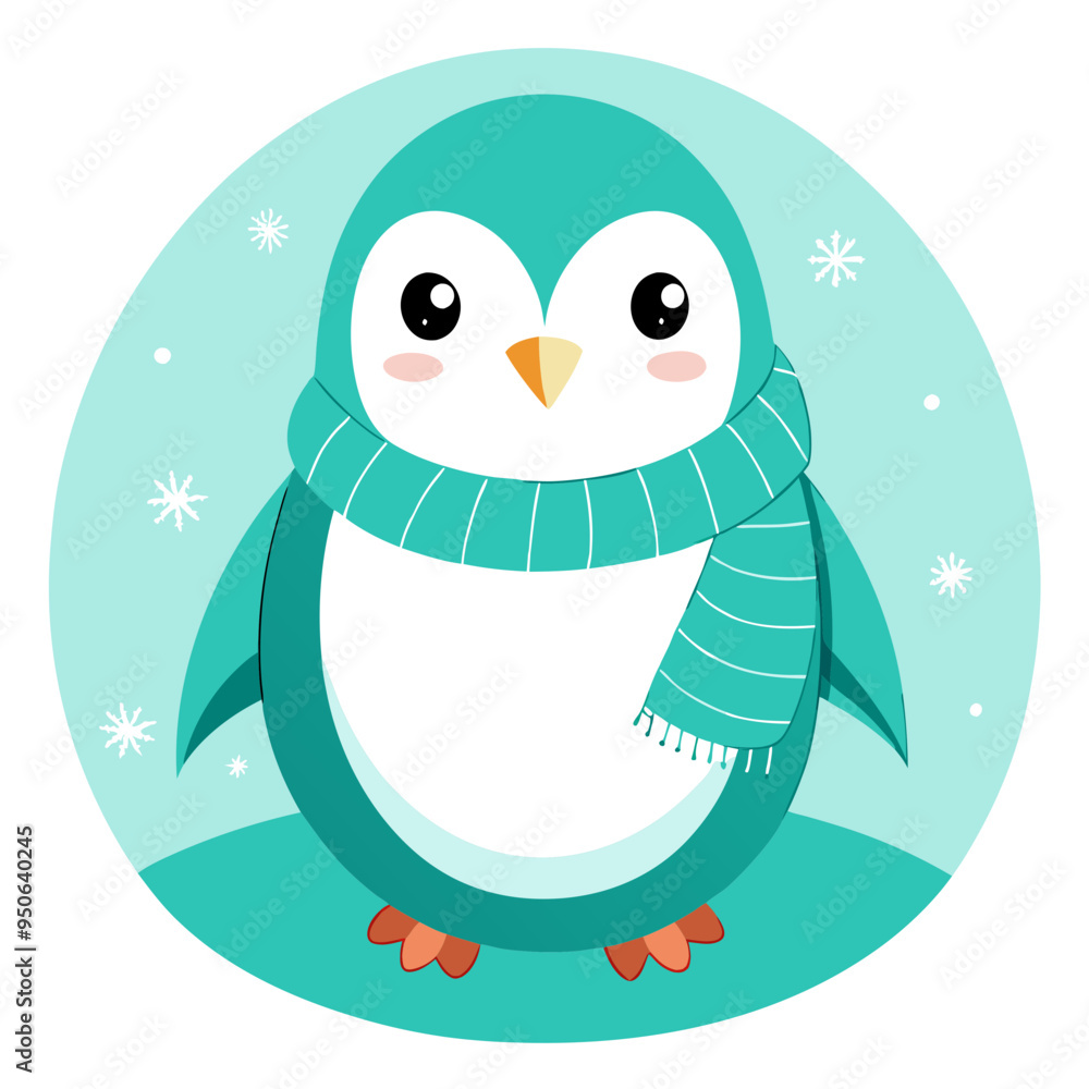 Cute penguin wearing a cozy scarf in a snowy winter setting Cute penguin wearing a cozy scarf in a snowy winter setting