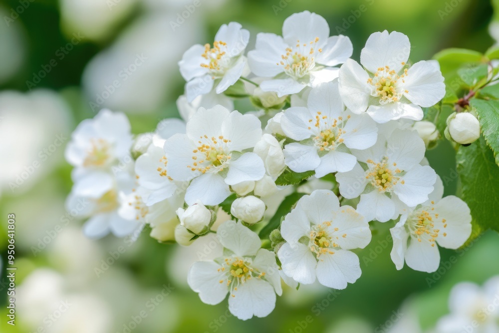 Hawthorne Flowers. Botanical Beauty of Blooming White Blossoms in May Hawthorne Flowers. Botanical Beauty of Blooming White Blossoms in May
