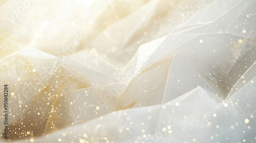 A soft, shimmering abstract background with gentle waves and sparkles in white and gold tones, perfect for elegant designs.
