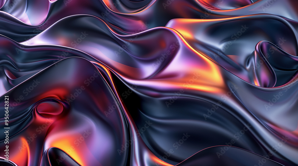 Fototapeta premium A purple and orange wave with a shiny, metallic look