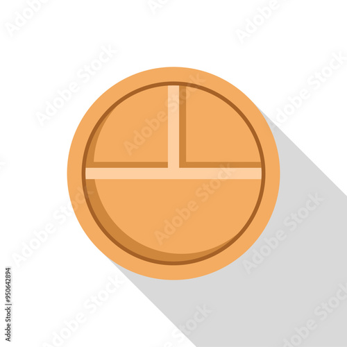 Round wooden compartment plate is laying on a surface, showing a minimalist design
