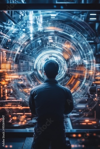 Futuristic Technology Tunnel with Silhouetted Figure