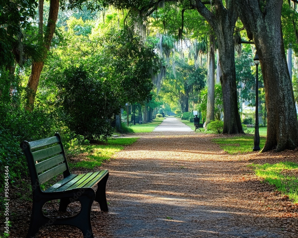 Tallahassee Park - Downtown Destination in Florida with Scenic Bench and Tree-Lined Pathway Tallahassee Park - Downtown Destination in Florida with Scenic Bench and Tree-Lined Pathway