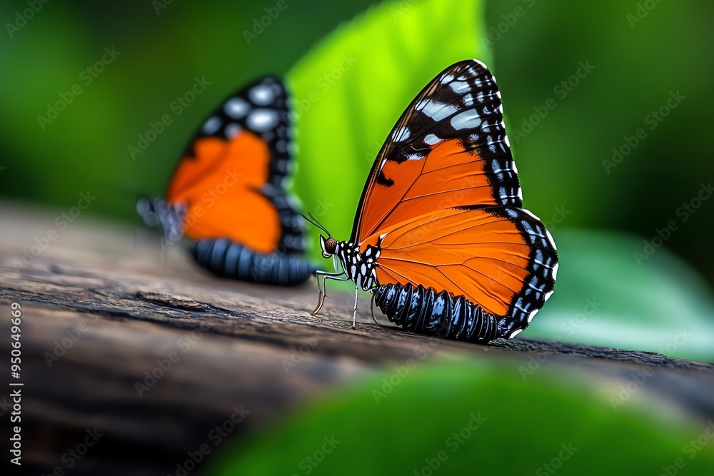 Fototapeta premium Butterfly undergoing metamorphosis, illustrated with the stages of transformation from caterpillar to chrysalis to butterfly, symbolizing growth and change