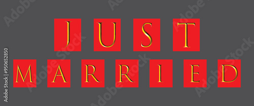 Just Married Lettering calligraphy brush pen. Vector illustration. Typography Print