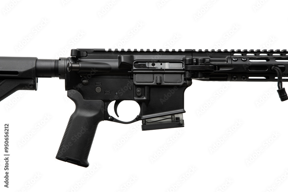 Modern folding automatic carbine. Weapons for the army, police and special forces. Assault rifle isolated on a white back Modern folding automatic carbine. Weapons for the army, police and special forces. Assault rifle isolated on a white back