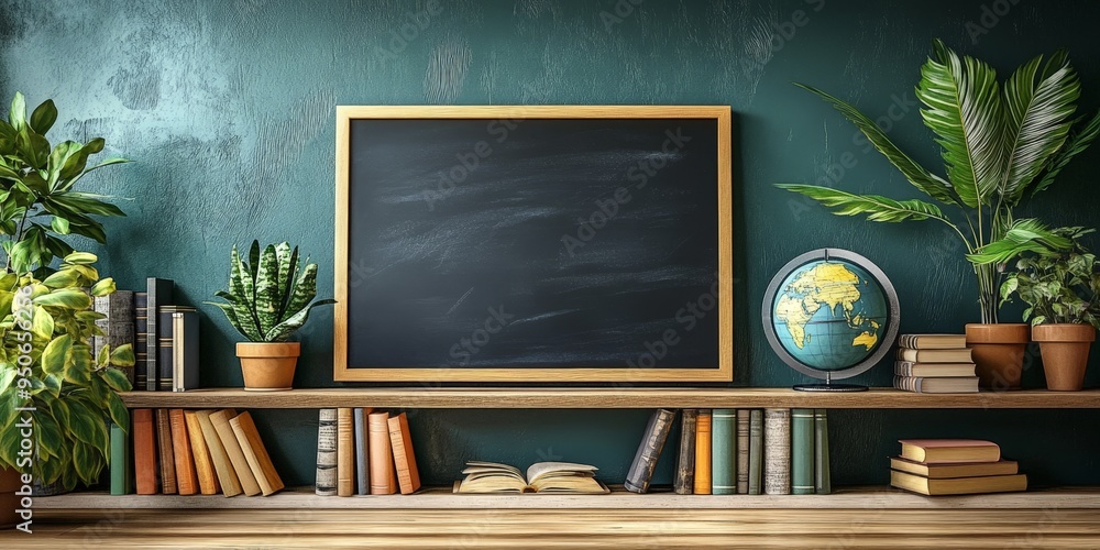 Cozy and Modern Classroom Corner with Blackboard and Books Cozy and Modern Classroom Corner with Blackboard and Books